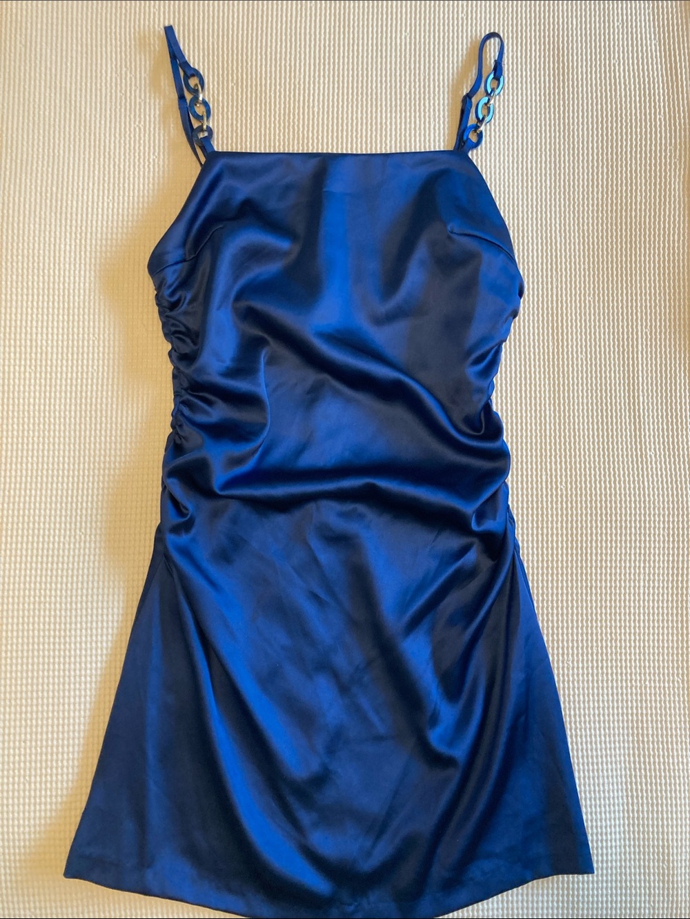 Zara Royal Blue Satin Mini Dress with Chain-Link Straps